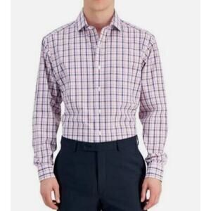 Club Room Men's Wrinkle Resistant Dress Shirt Red White Blue -18.5 34/35 NWT